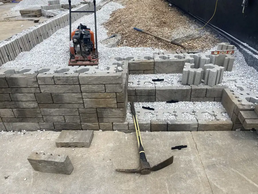 Block wall and steps going in