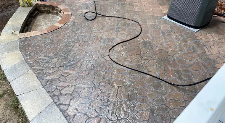 Paver patio built around a fire pit, Strafford, MO
